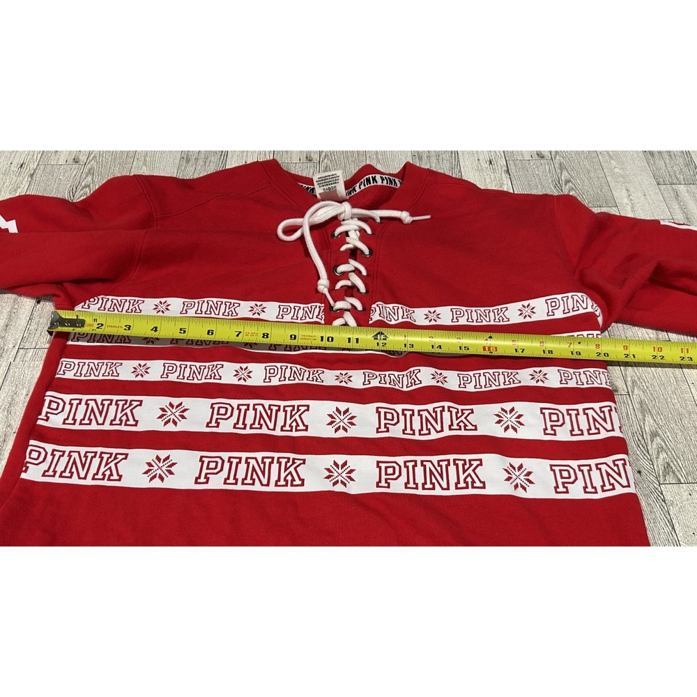 Victoria's Secret Pink Campus Lace-up Pullover Holiday Red Pepper Logo SMALL - Picture 8 of 9